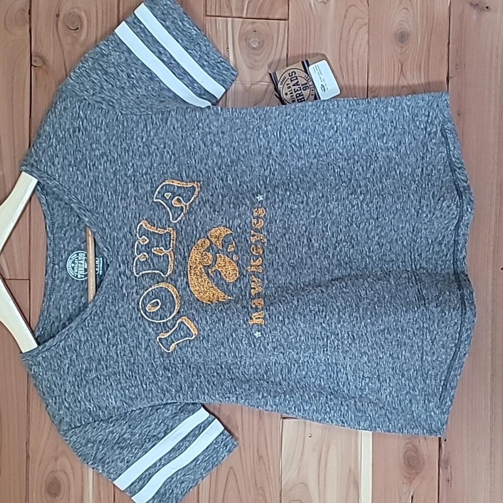 Rivalry Threads 91 Iowa Hawkeyes Tee, Size S (6), Heather Grey, White, Yellow